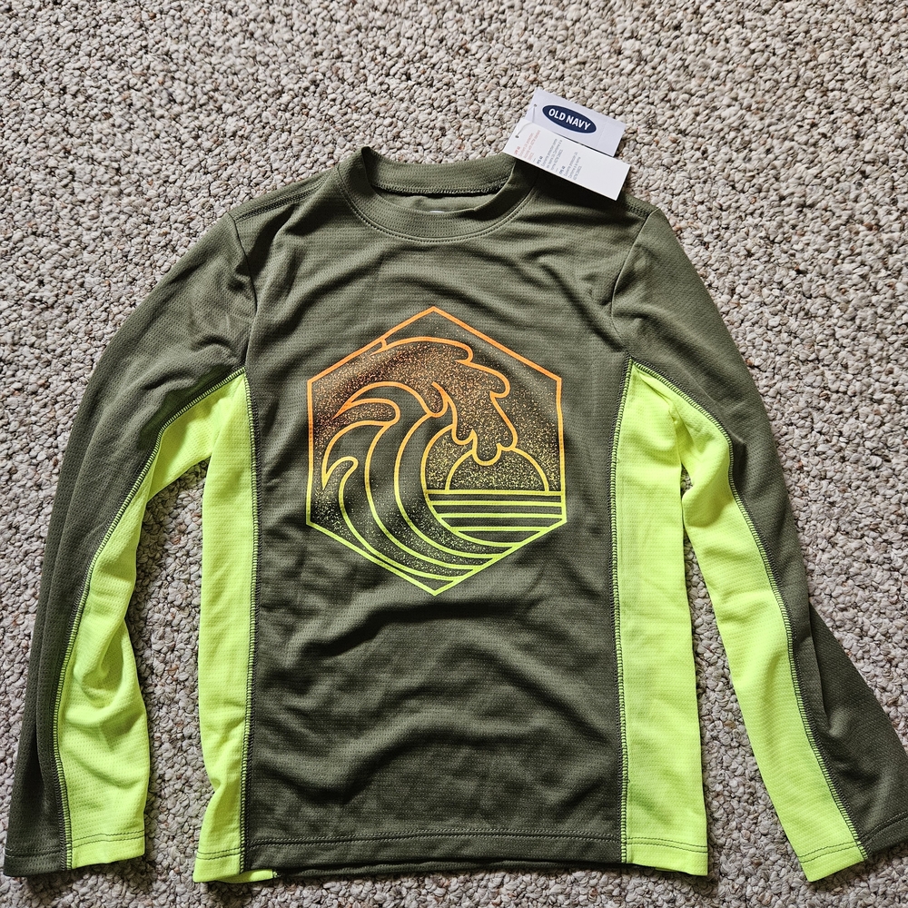 Old Navy Green and Neon Yellow Long Sleeve Rashguard